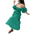 thumbnail image 3 of Biekopu Women Summer Midi Dress Solid Color Square Neck Lantern Sleeve High Waist Casual Dress Fashion Beach Holiday Dress, 3 of 6