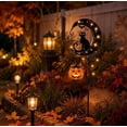 thumbnail image 2 of Leutsin Solar Halloween Cat & Pumpkin Moon Garden Stake Light, Metal Black Cat on Crescent Moon with Hanging Pumpkin Lantern, Waterproof Outdoor Decoration, 2 of 5