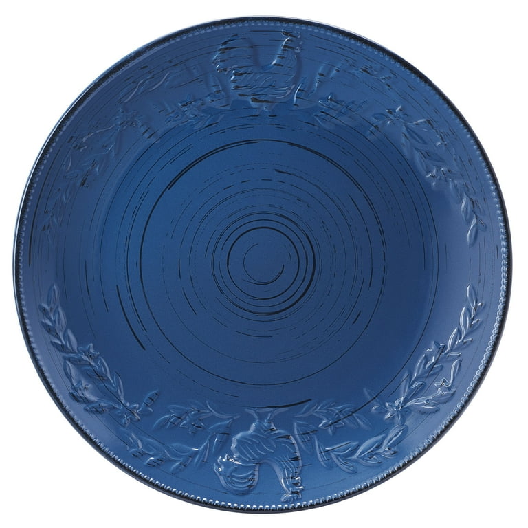 Pfaltzgraff Trellis 12 Piece Stoneware Dinnerware Set Rooster Blue