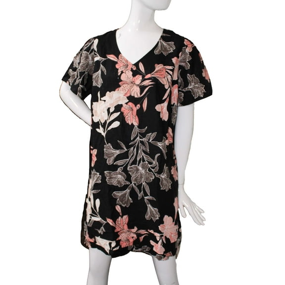 Nicole Miller Ladies' Size XXL Linen Blend Dress, Black Floral