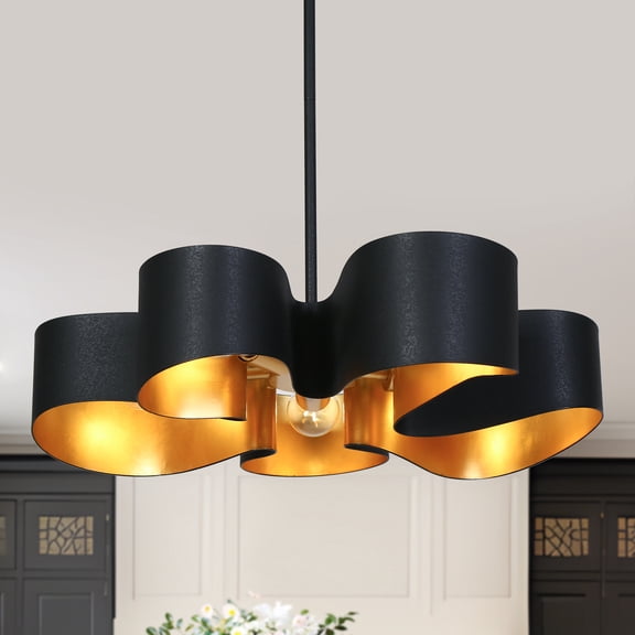 LNC Luckummin 5 -Light Matte Black Cage Metal Metal Chandelier