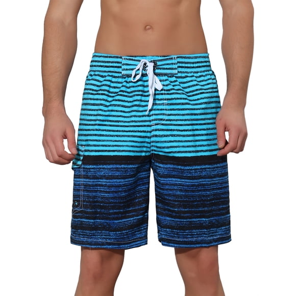 INSPIRAR CHIC Pantalones de baño para hombres con patrón de rayas en bloques de color y cintura con cordón 30 Azul