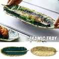 thumbnail image 1 of VALINK Gold-Plated Ceramic Tray Dark Green Feather Banana Leaf Shape Plate Snack Storage Tray, 1 of 5
