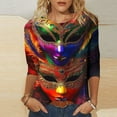 thumbnail image 4 of Gamivast Women Carnival Tops Plus Size 3/4 Sleeve Crewneck Blouses Cute Mask Graphic Drop Shoulder Dressy Shirts Holiday Mardi Gras Outfits 2026, 4 of 5