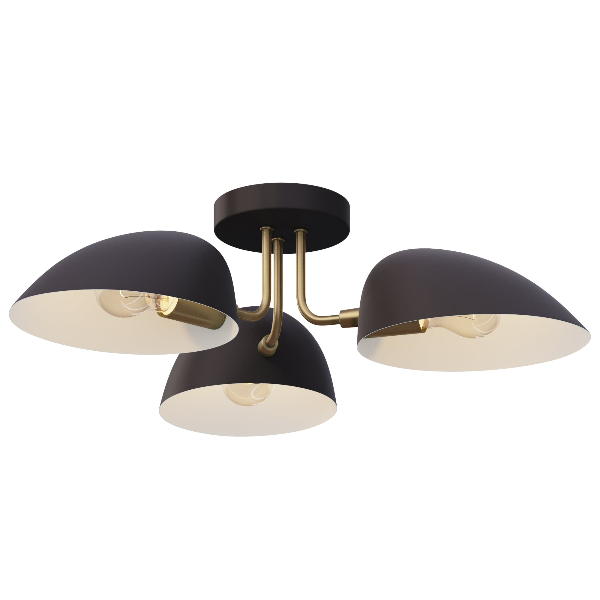 Nathan James Argo Semi Flush Ceiling Mount 3-Light Fixture with Retro Black Rounded Shade for Hallway, Kitchen or Bedroom