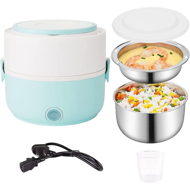 Fiambrera eléctrica calentador de alimentos Foohvr Olla arrocera desmontable de acero inoxidable para calentar alimentos azul