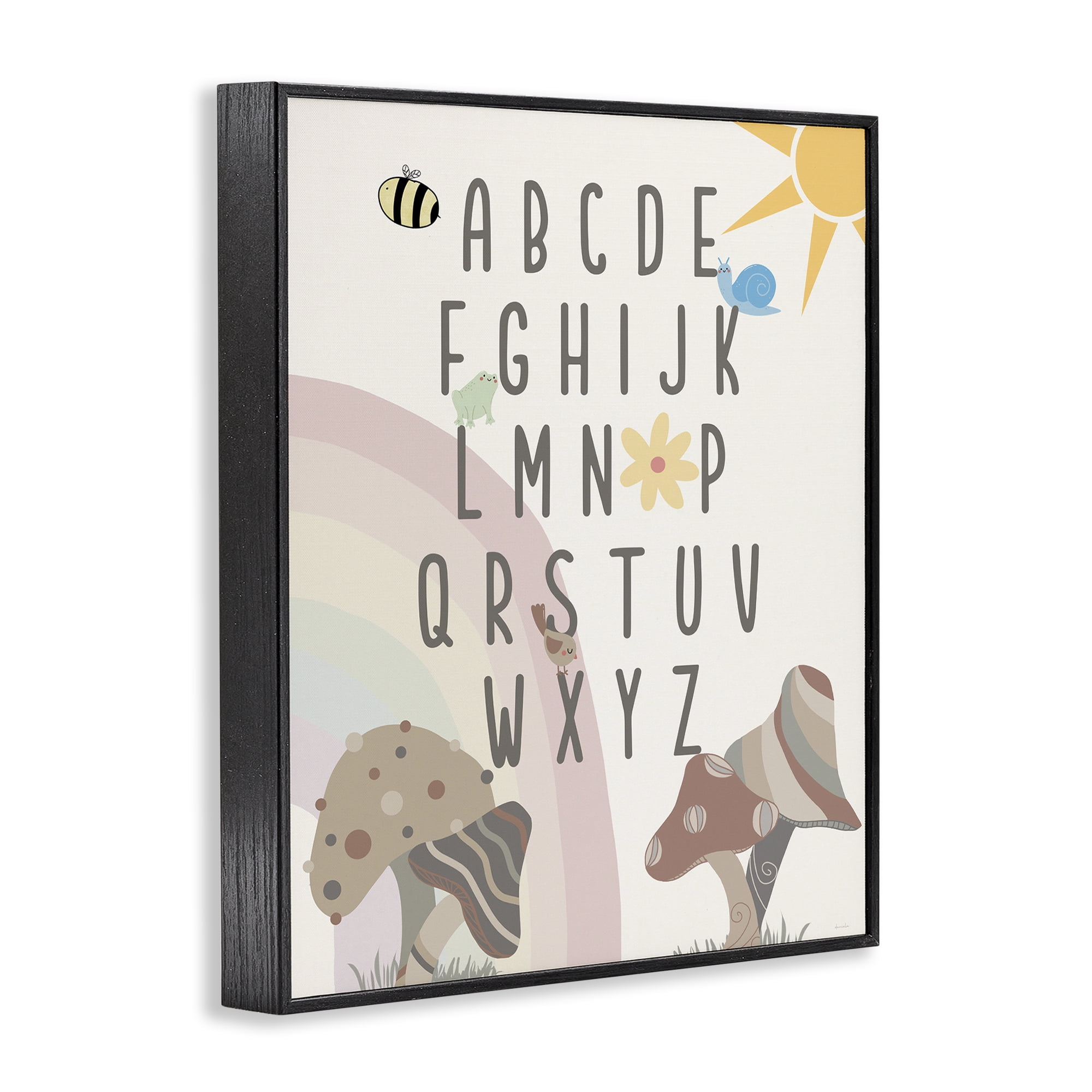 Stupell Industries Neutral Mushrooms Alphabet Botanical & Floral Painting Black Framed Art Print Wall Art, 11 x 14