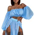 thumbnail image 1 of ENJOYW 2Pcs/Set Swimwear Cover Up Solid Color Off Shoulder Waist-exposed Wear-resistant Beach Skirt for BeachPolyester, 1 of 7