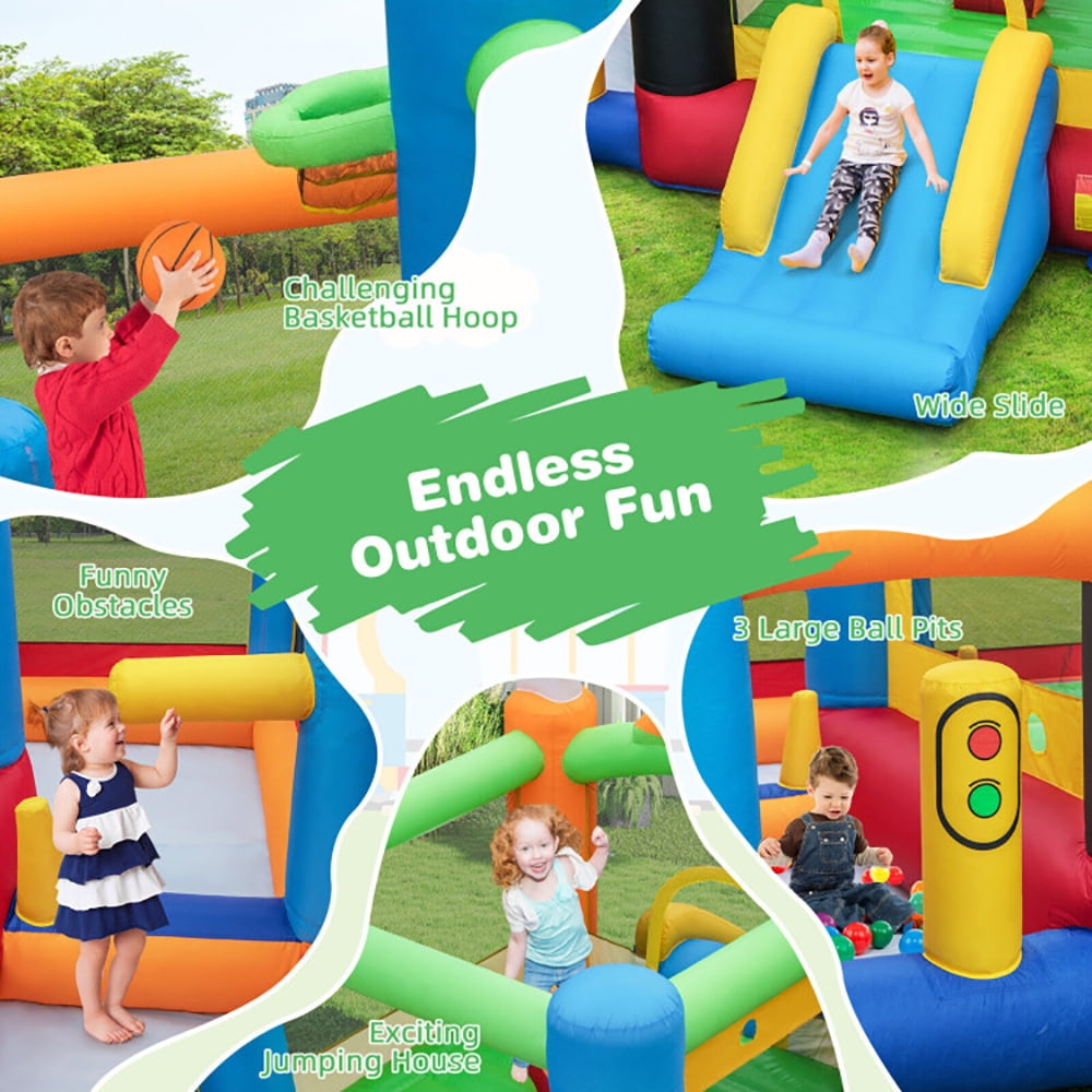 Aimee Lii Train Themed Kids Bouncer with Slide and Basketball Hoop with 950W Air Blower, Playhouse for Kids Outdoor Aimee Lii Train Themed Kids Bouncer with Slide and Basketball Hoop with 950W Air Blower, Playhouse for Kids Outdoor
