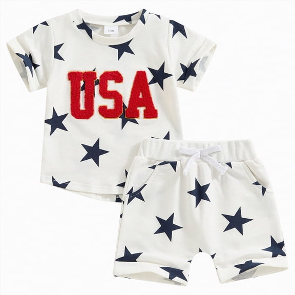 Kaprioy My First 4th of July Baby Girl Outfit Baby Boy Girl 4th of July Outfit Toddler Fourth of July Clothes Infant USA Shirt and Stars Shorts Set