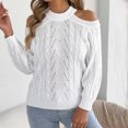 thumbnail image 4 of Women's Off-The-Shoulder Sweater Textured Hollow Knit Sweaters Loose Long Sleeve Pullover Casual Tops, 4 of 8