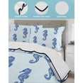 thumbnail image 4 of Quilts Twin-XL Size Bedding Set, Navy Blue Seahorse Lightweight Quilted Comforter, Summer Ocean Nautical Coastal Textured Soft Bedspread Coverlet with Pillow Covers for All Season, 68" x 98", 4 of 7