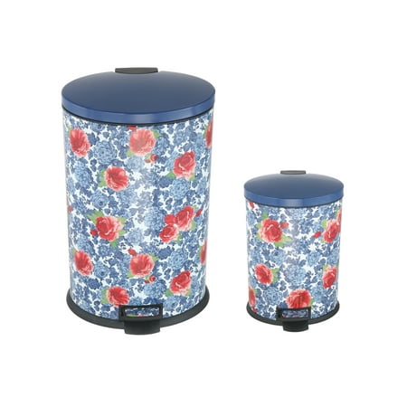 Pioneer Woman 10.5 gal & 3.1 gal Stainless Steel Kitchen Garbage Can Combo, Heritage Floral