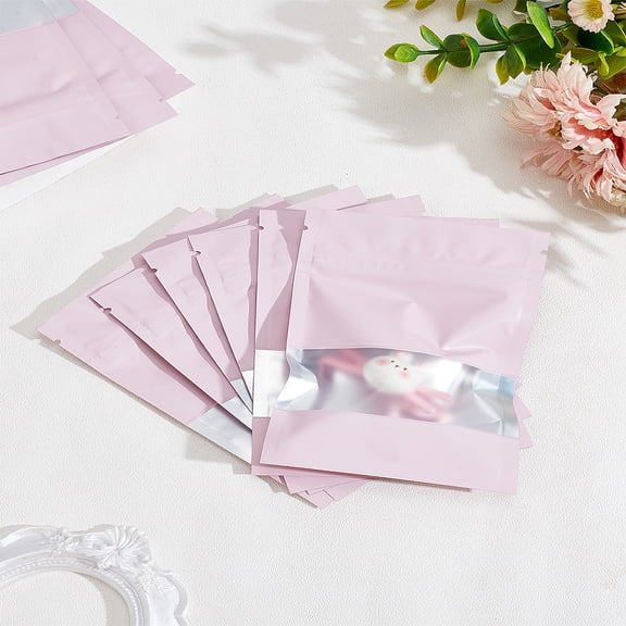 40Pcs Rectangle Clear Window Ziplock Bags Pearl Pink Packaging Pouch Smell Proof Resealable Bags for Party Favor Food Lipgloss
