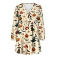 thumbnail image 4 of Yuyamidu Spooky Pumpkin Midi Dress for Women Witch V Neck Pleated Swing Dress Halloween A Line Swing Dresses Size L Casual Long Sleeve High Waistline Dress, 4 of 7