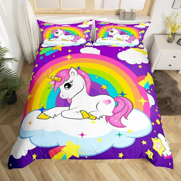 Lindo Unicornio Funda de Edredón Rey Galaxia Estrellas Fantasía Funda Nórdica Niñas