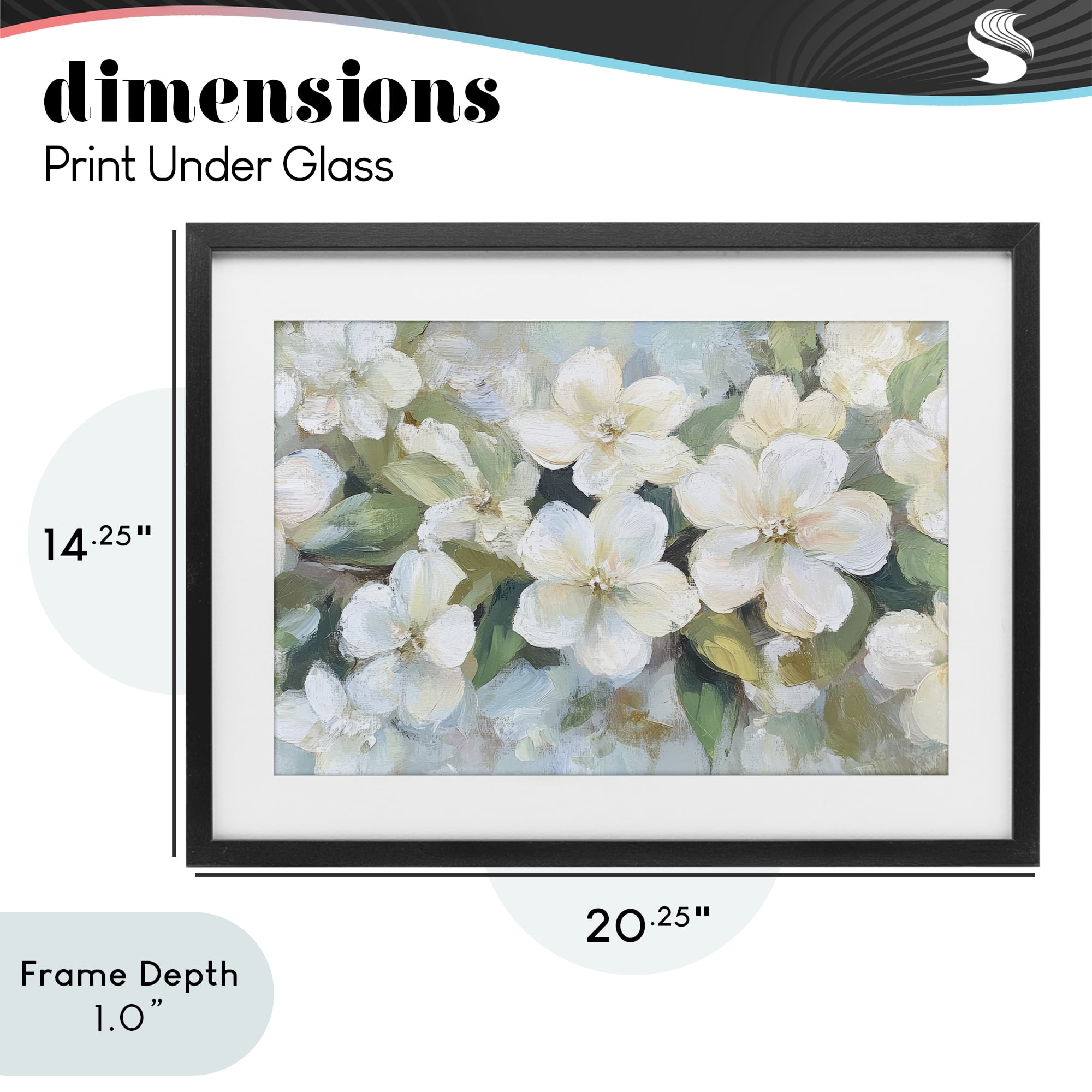Stupell Industries Painted White Flowers in Leaves Black Framed Print Under Glass, design by Petal Prints Design