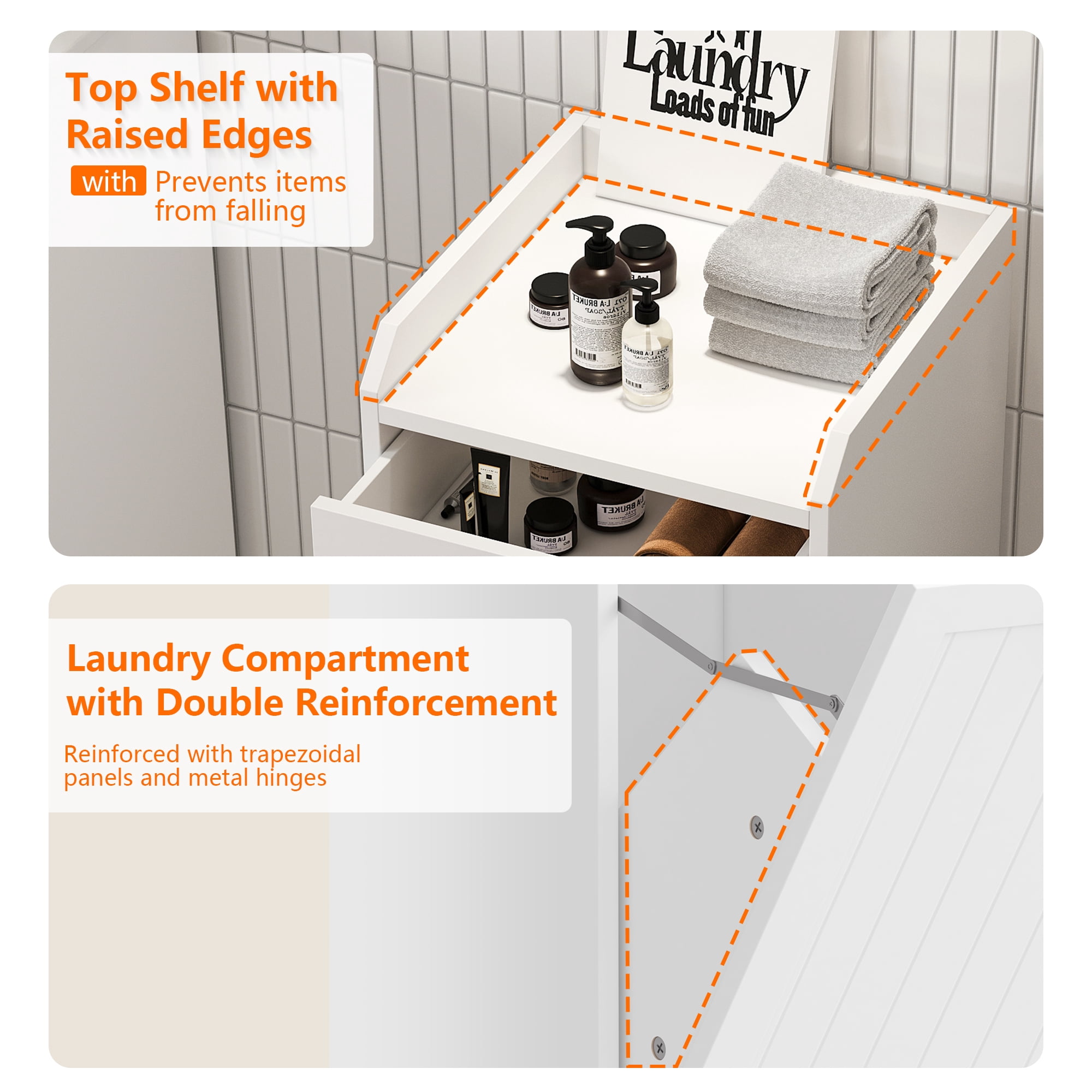 Bathroom Laundry Cabinet Tilted Cabinet with Drawer Storage Cabinet For Kitchen Trash Can Cabinet,White
