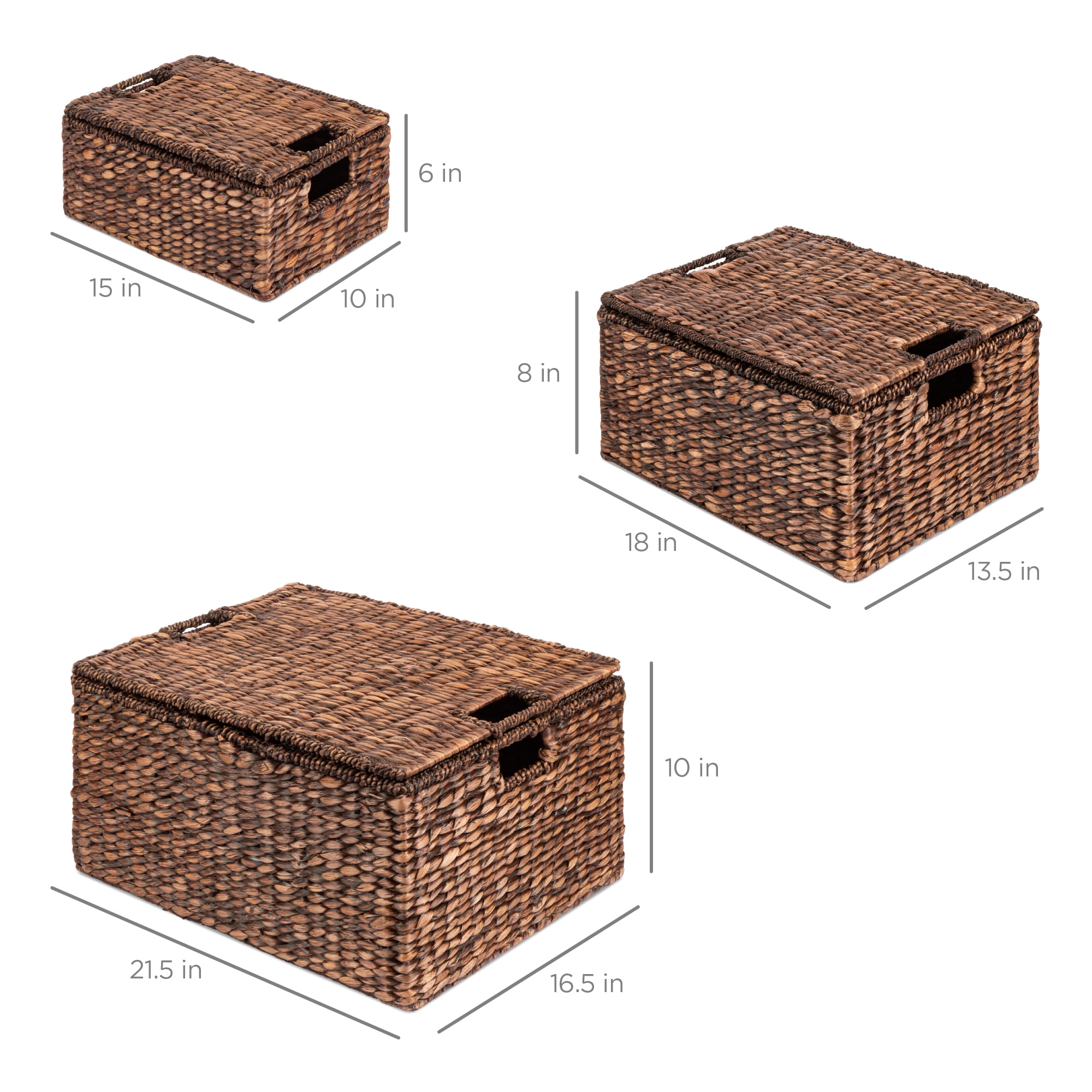 Best Choice Products Set Of 3 X-Large Multipurpose Hyacinth Storage Baskets, Handwoven Rectangular Organizer Tote - Brown