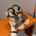thumbnail image 7 of Narveanno Wedge Sandals for Women Bohemia Rhinestone Open Toe Roman Heel Summer Dressy Women's Beach Casual Shoes Black 6, 7 of 7