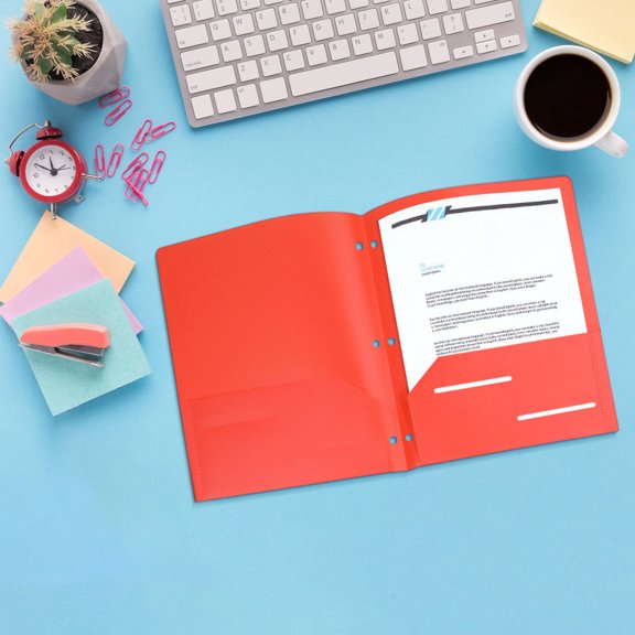 Snmubt 3-Ring Plastic Pocket Folder with Business Card Slot, Durable Letter Size Document Holder for Office School, Orange