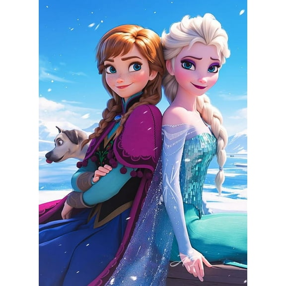 5D Elsa and Anna Diamond Painting Kits for Adults Frozen DIY Rhinestone Embroidery Set Paint with Diamonds Art by Number Kits Cross Stitch Home Wall Craft Decoration 12X16 inch