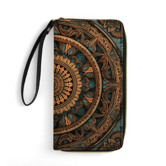 Womens Wallet Bifold Ladies Cluth Bag Wristlet Wrist Strap Long Purse Bohemia Design