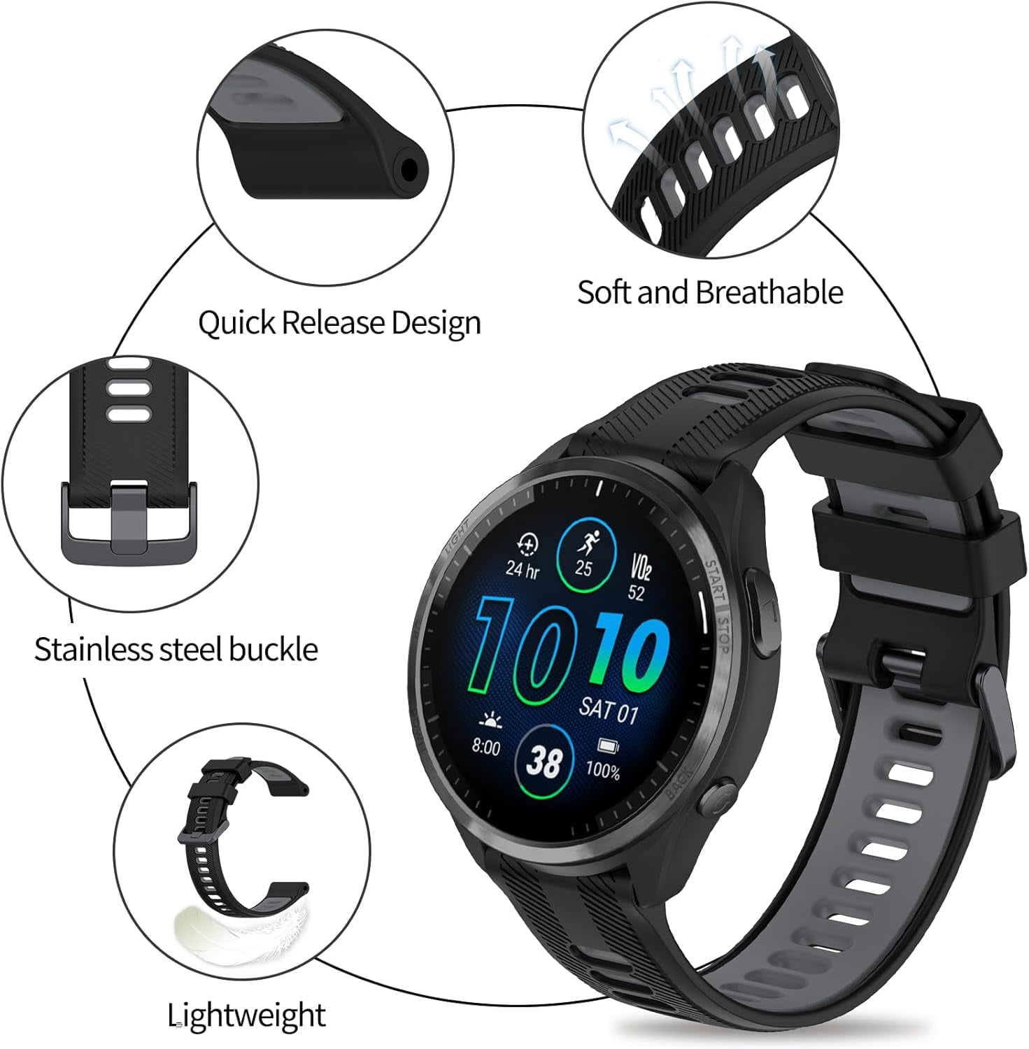 CRKMGS-Compatible with Garmin Forerunner 945/ Forerunner 935 Watch Bands, Soft Silicone Sports Garmin 935/Fenix 5/Fenix 5 Plus Watch Band Replacement for Garmin Forerunner 945 Smartwatch
