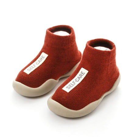

Baby Shoes Baby Girl Kids Non-slip Floor Glue Knit Booties Solid Color Footwear for Daily