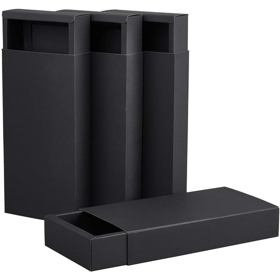Pack of 10 Kraft Paper Drawer Boxes 24 x 12 x 4 cm Black Soap Jewellery Candy Snacks Boxes Small Gift Boxes for Gift Wrapping Christmas Wedding Party Gifts Black