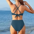 thumbnail image 6 of DISKEBUISS Women's High Waisted Bikini Swimsuit Two Piece Tummy Control Twist Front Bathing Suit Summer Beach, 6 of 7