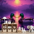 thumbnail image 7 of Wallpaper Romantic Mallard Ducks Lake Purple Roses Sunset Peel and Stick Wall Murals 69"H x 96"W Removable PVC Wall Paper Self-Adhesive Wall Paintings Art Decor for Bedroom Living Room, 7 of 7