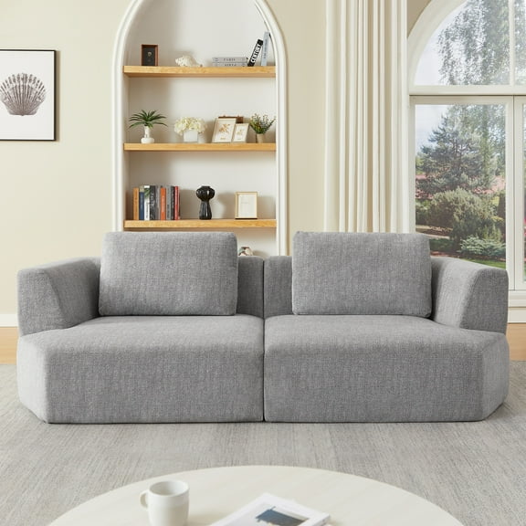 PORKISS 98.4" No-Assembly Sofa for Living Room, 3 Seater Sofa with Extra Deep Seats, Comfy Upholstered Couch for Living Room, 2 Pillows, Chenille Grey
