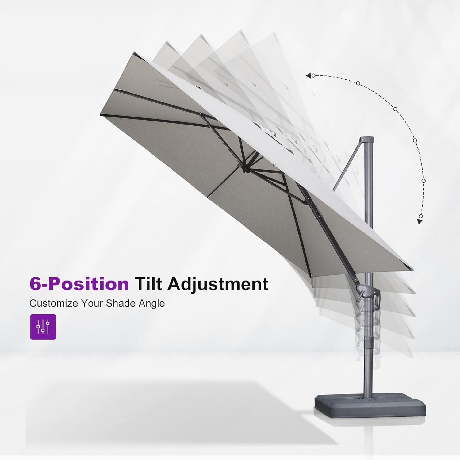 PURPLE LEAF 9' X 11.5' Patio Cantilever Umbrella Outdoor Offset Rectangle Umbrella with 360-degree Rotation for Deck Pool Garden, Light Grey