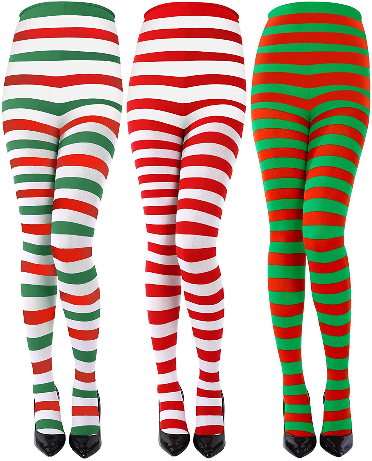 3 Pairs Christmas Striped Tights Full 