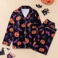 thumbnail image 2 of Yuncity Halloween Pajamas Women Printed Collar Long Sleeve Long Pants Trendy Cute Pajama Sets Black Xl, 2 of 9
