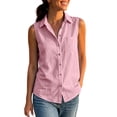 thumbnail image 4 of VBVC Women's Cotton Linen Button Down Shirt , Collared V Neck Sleeveless Blouse For Women , Ladies' Summer Casual Work Tank Tops with Pockets,Pink,S-2XL, 4 of 9