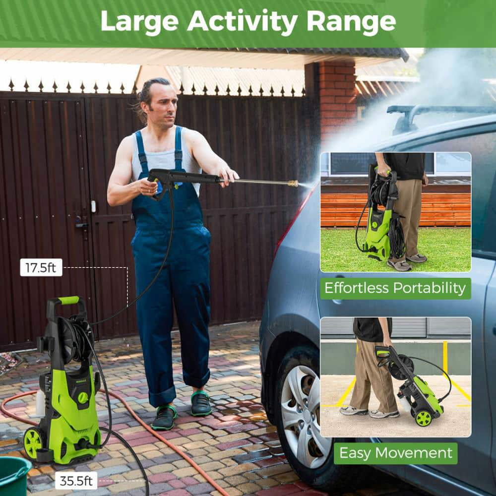 Spaco 2150 PSI 1.2GPM Electric Pressure Washer, Pressure Washer with 4 Quick Connect Nozzles and Foam Cannon, Green
