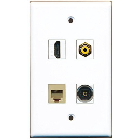 RiteAV - 1 Port HDMI 1 Port RCA Yellow 1 Port Phone RJ11 RJ12 Beige 1 Port Toslink Wall Plate