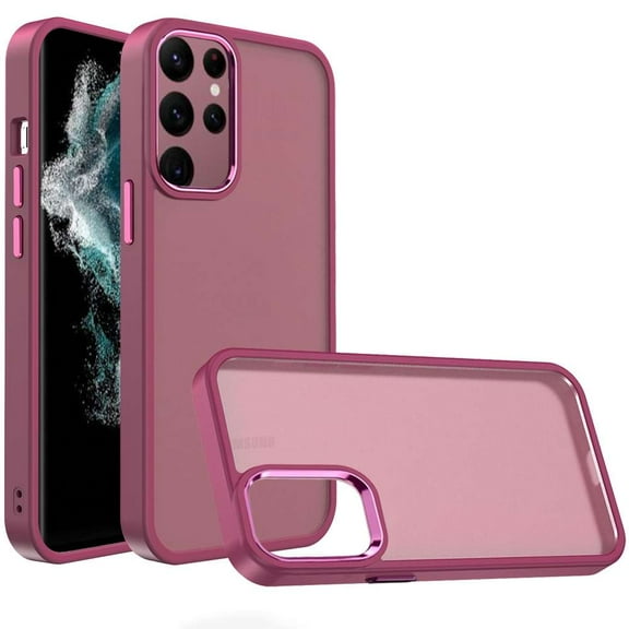 BD Slim Hybrid Case Designed for Samsung Galaxy S23 Ultra Phone Case [Frost Transparent Back] [Metal Button Protection] Case for Samsung Galaxy S23 Ultra Case and LED Flashlight - Burgundy