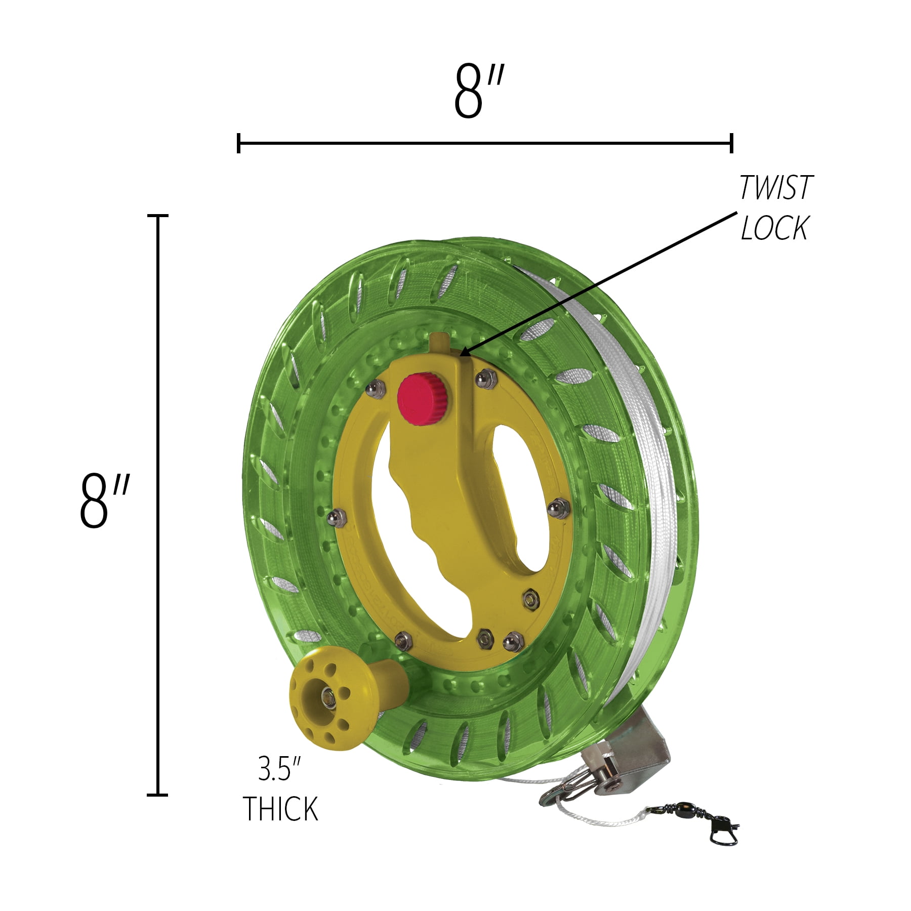 In the Breeze 3446 — 50 LB x 640' 8-inch Braided Line Kite Reel, Green — Kite Flying Accessory — Kite Reel with Line