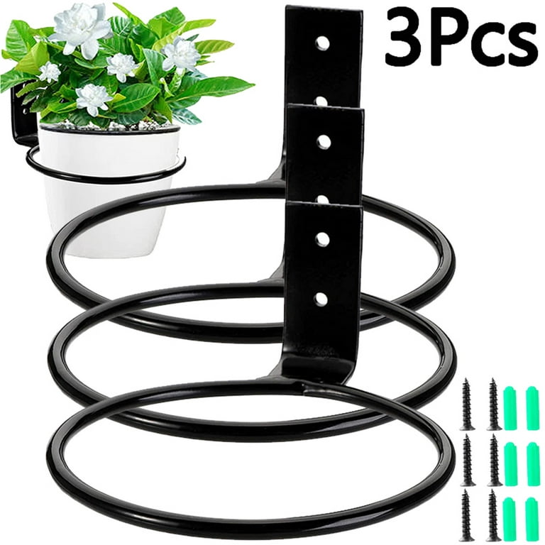 Elbourn 3 Pack Flower Pot Holder Ring Wall Mounted, 4 Inch Metal Planter  Hooks Hanger Rings with Screws, Wall Bracket, Black 