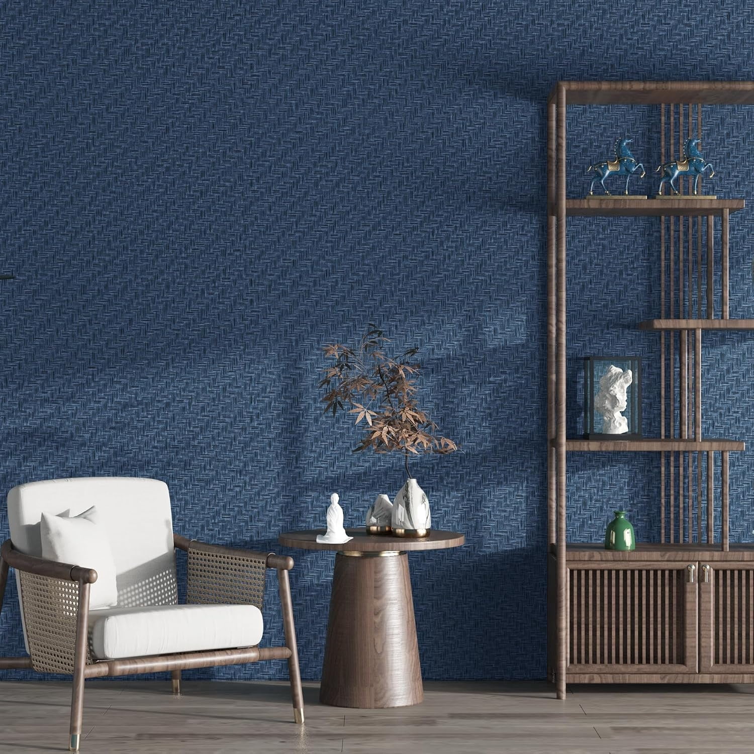 Fabric Wallpaper Textured Contact Paper (24in X 393in) Navy Blue Grasscloth Wallpaper Peel and Stick Faux Linen Wall Paper Self-Adhesive Vinyl Looks Like Woven Straw