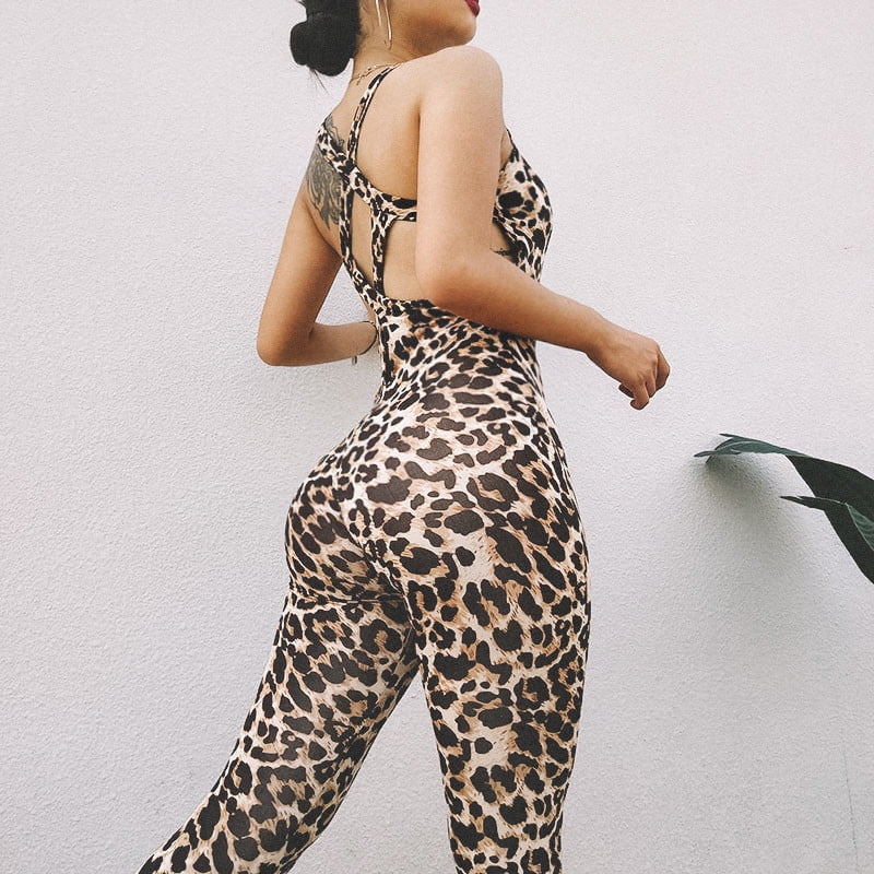 Sexy Women Bandage Leopard Print Jumpsuit Strapless Backless Sleeveless Night Club Romper