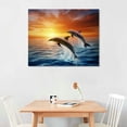 thumbnail image 2 of COMIO  Canvas Print Wall Art Dolphin Duo with Sunset Ocean Horizon Nature Wilderness Photography Modern Art Rustic Scenic Colorful Multicolor for Living Room, Bedroom, Office -, 2 of 4