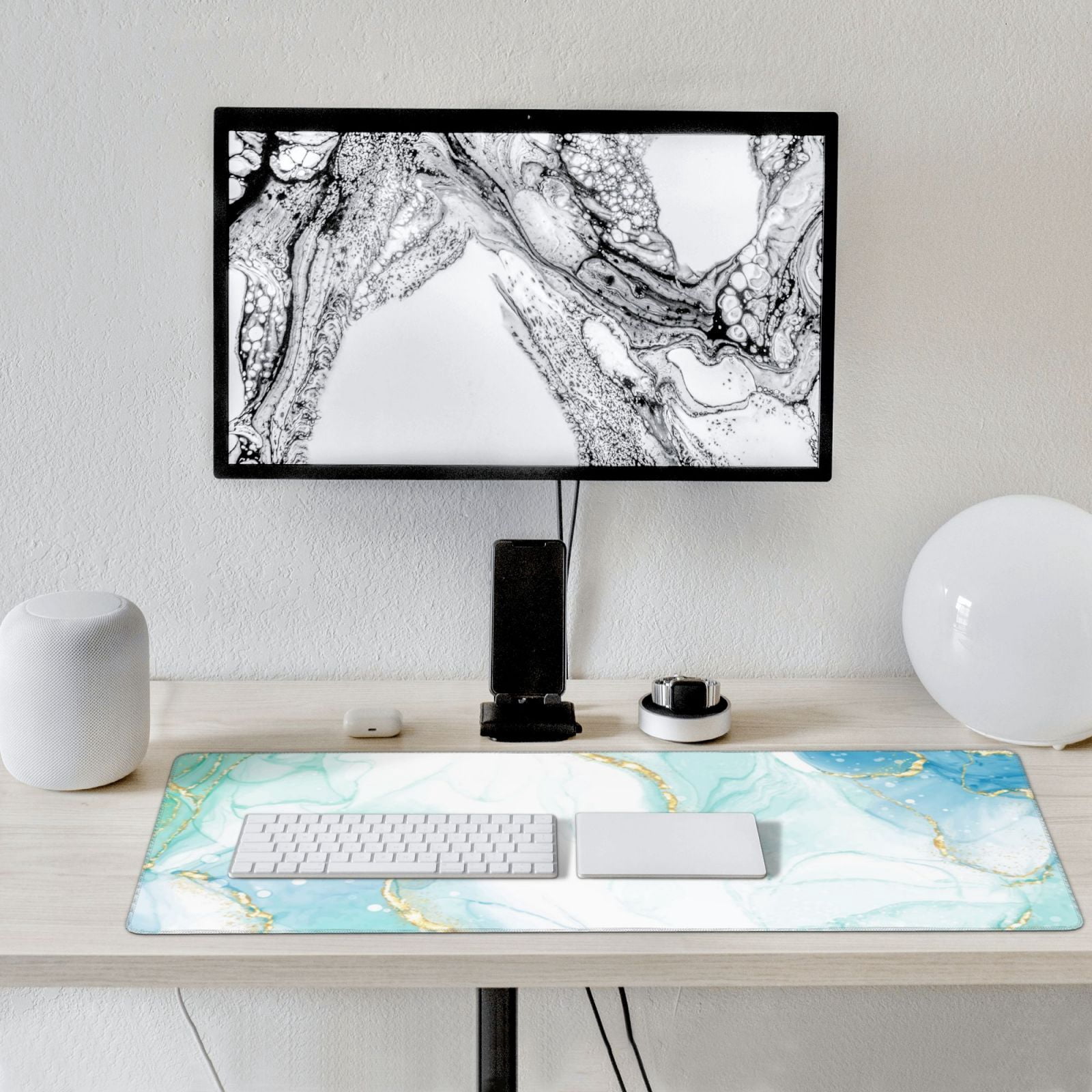 Xecao Gold Lines Marble Watercolor Print Large Mouse Pad, 16x35.5in Mousepad, Professional Non-Slip Rubber Base Big Mouse Pad, Mouse Pad for Gaming & Office Full Desk Mouse Pad