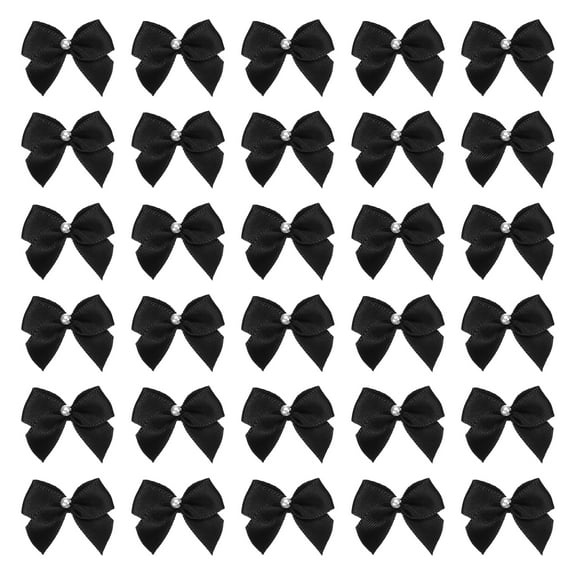 Uxcell 100 Pcs Mini Black Ribbon Bows with Pearl 1" Ribbon Flowers Appliques for Crafts DIY Hair Bows Sewing Wedding Party Christmas Decoration