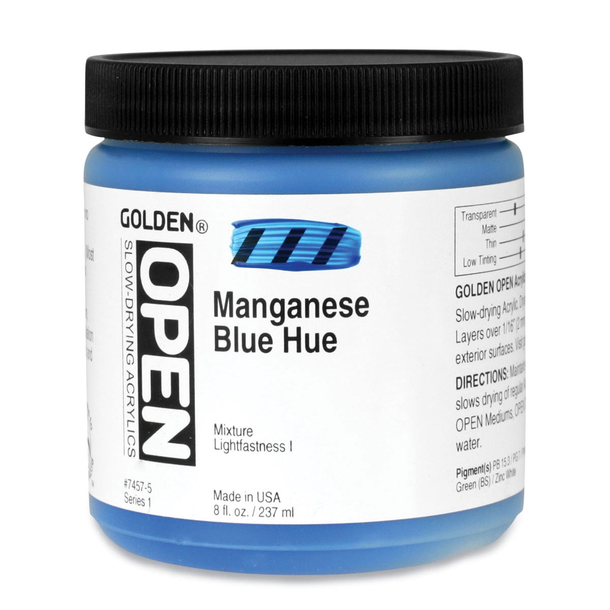 Golden Open Acrylics - Manganese Blue Hue, 8 oz Jar