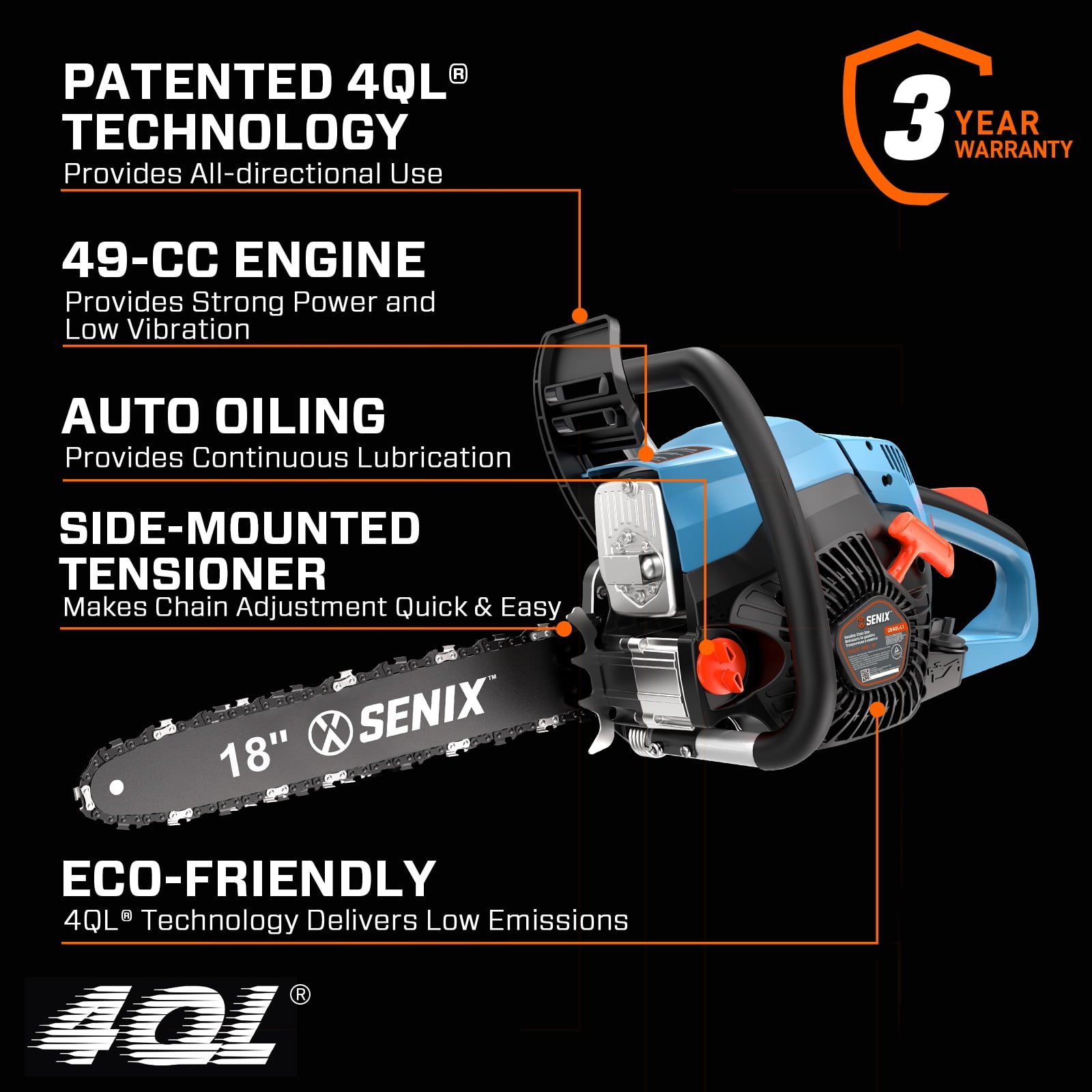 Senix 49cc 4-Cycle Gas Chainsaw, 18-Inch Oregon Bar India | Ubuy