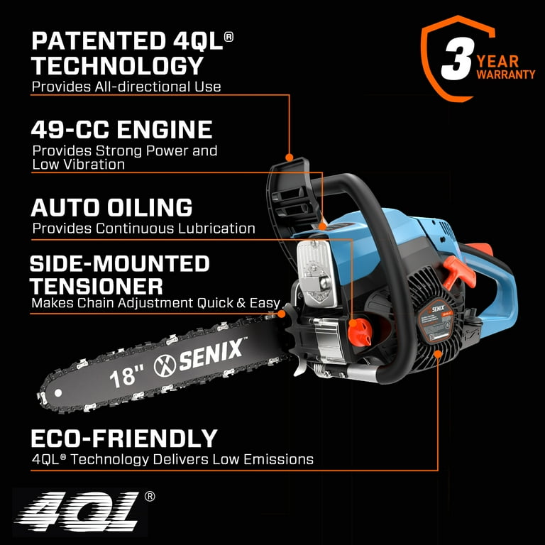 SENIX 49cc 4-Cycle 18-Inch Gas Chainsaw with Oregon Bar & Chain